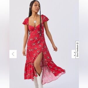 🌹 Urban Outfitters Siren Red Floral Midi Dress XS NWT 🌹